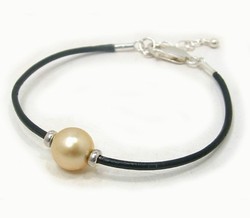 Leather and South Sea Pearl Bracelet