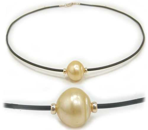 Solitaire Golden South Sea Pearl Rubber Cord Necklace