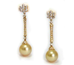 Golden South Sea Pearl Earrings with Diamonds