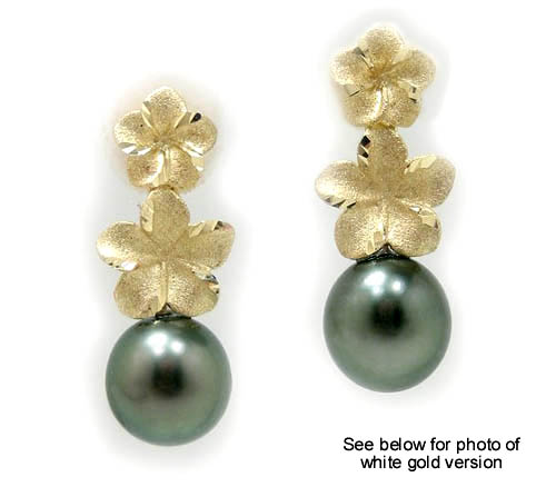 Plumeria Tahitian Black Pearl Earrings