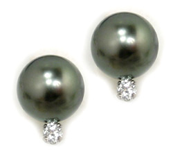 Tahitian Pearl Post Earrings with Diamonds