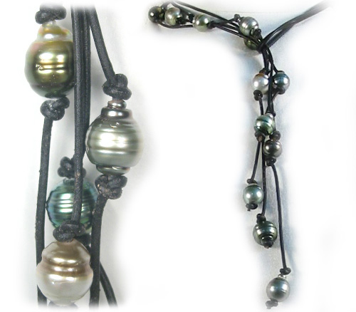 Leather Lariat Tahitian Pearl Necklace
