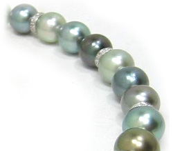 Multicolor Round Tahitian Pearl Necklace with Diamond Rondelles
