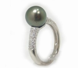 Pave' Diamond Tahitian Black Pearl Ring