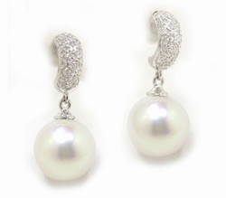 Pave Diamond South Sea Pearl Earrings