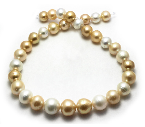 Golden White Mixed South Sea Pearl necklace with Near-round Pearls