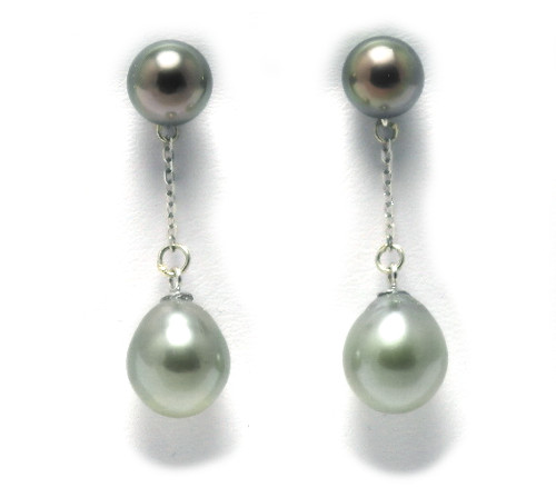 Night and Day Tahitian Pearl Post Earrings