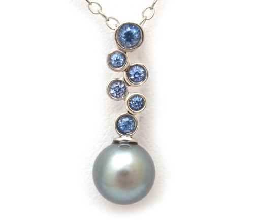 Blue Sapphire and Tahitian Pearl Pendant