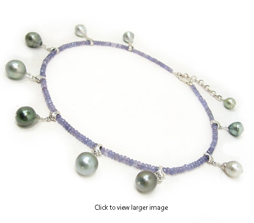  Tahitian Pearl Necklace With Tanzanite Beads