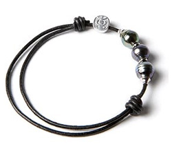 Tahizea Tahitian pearl leather bracelet trio