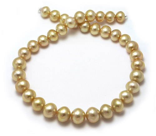 14mm South Sea Gold Pearl Necklace with semi-round Pearls