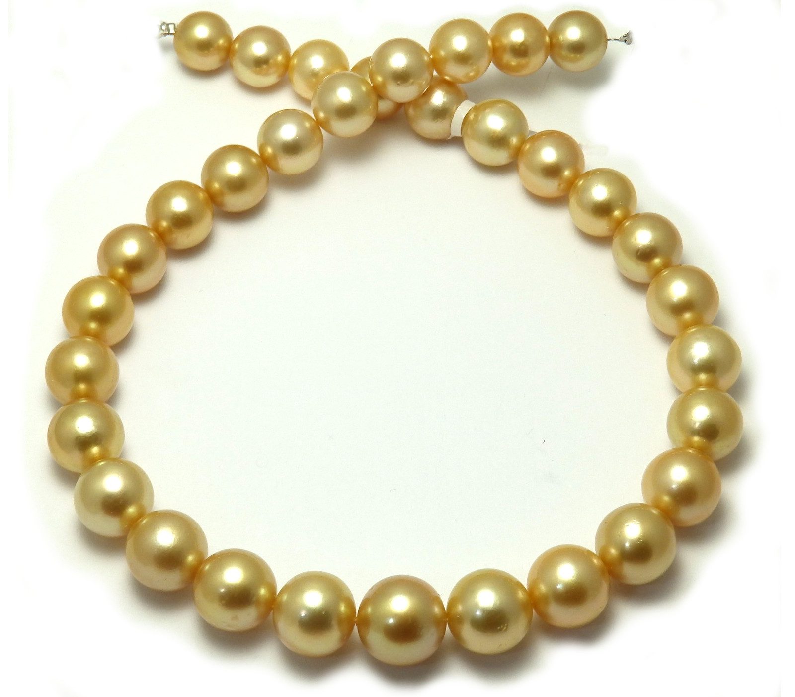 14mm Deep Golden South Sea Pearl Necklace with Round Gold Pearls