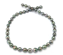8 x 10mm Tahitian Pearl Necklace Double Strand with Diamond Flower Clasp