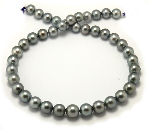 Round Tahitian Pearl Necklace with Silver Light Gray Tahitian Pearls